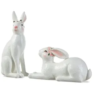 Glitzhome S/(2) 10" Resin Easter Bunny Shelf orTable Toppers