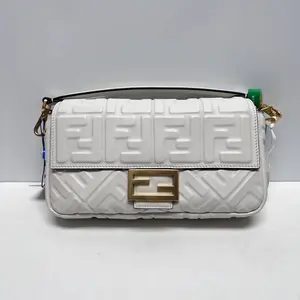 Pre-owned FENDI Calfskin Shoulder Bags Baguette Medium Embossed Midi White
