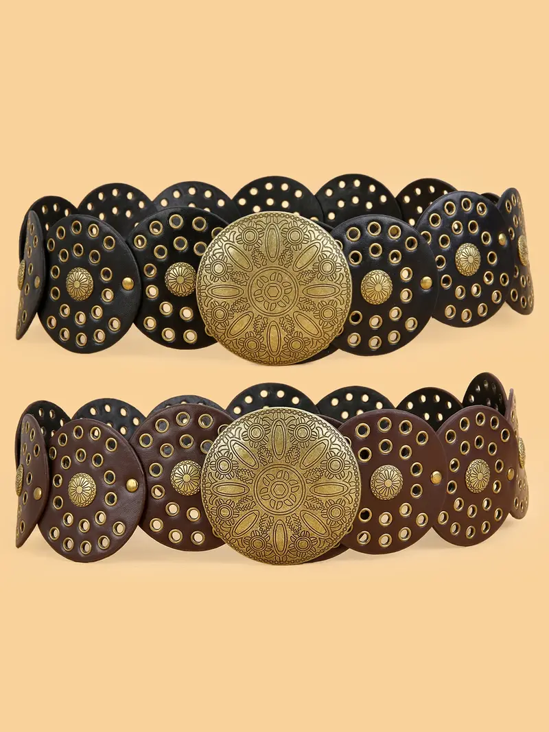 Vintage Mobwife Preppy Boho Western Gold Wrap Accent Belt Boho Studded Faux Leather Belt, Bohemian Gold Belt, Western  main image 4