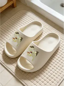 Forest Style Hedgehog Print Thick Sole Sandals, Anti-Slip Bathroom Slippers, Casual Eva Material, Medium Width, All Seasons