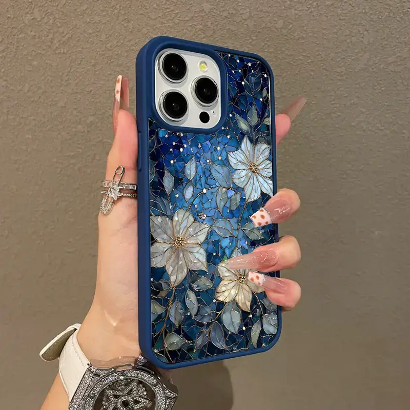 Midnight floral stained glass material Pattern Magnetic MagSafe Phone Case– Compatible with iPhone 11–17 Series & Samsung S22–S26; Ultra-slim, Shockproof, & Cute – Perfect for Holidays & Gifts