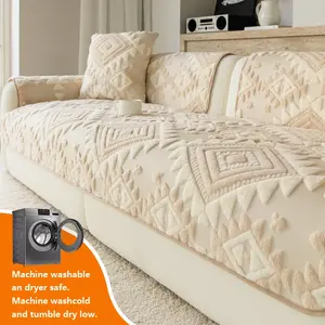 1pc Plush Sofa Cover, Non-Slip Elastic Sofa Slipcover, Washable Jacquard Sofa Set, Durable Cushion for Home Living Room Bedroom Hotel Dormitory