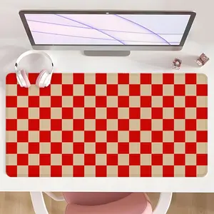 [Mouse Desk Pad] Non-Slip Mouse Pad Large Gaming Mouse Pad With Rubber Base & Stitched Edge Red & Beige Checkerboard Design Desk Top Protector Mat For Home & Office Holiday Gift Office Desk Accessories Gaming Desk Accessory