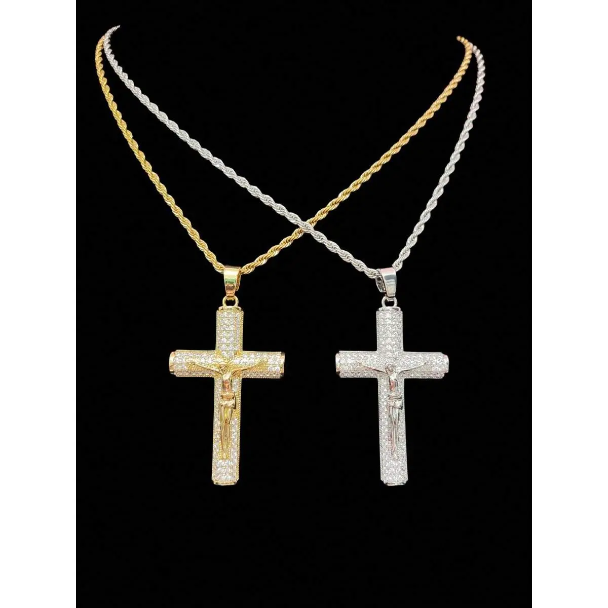 1 Piece Cubic Zirconia Cross & Jesus Pendant With 1 Pc 3mm Stainless Steel Braided Chain, Men's Fashion Hip-Hop Vintage Pendant Necklace