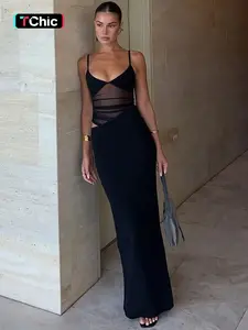 Women's Plain Cut Out Back Split See Through Sheer Mesh Bodycon Dress, Solid Color Backless Sleeveless Dress for Party Club Dating Fashion Wear, Ladies Clothes for All Seasons