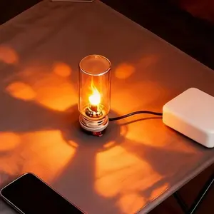 USB LED Flame Type Night Light Frosted Clear Glass Flickering Candle Decorative Touch Control Mood Lighting for Car Home Lamp USB LED Lights