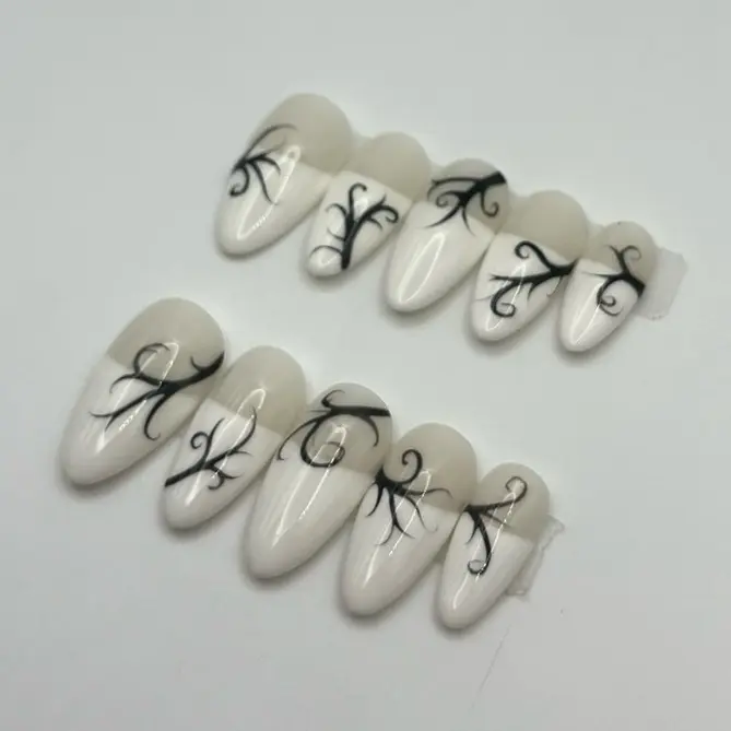 Black swirls & White French Tip Press on nails