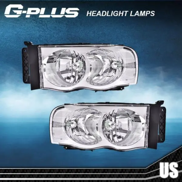 G-PLUS Headlights for 2002-2005 Dodge Ram 1500/2500/3500 Headlights Lamp Clear Chrome Housing