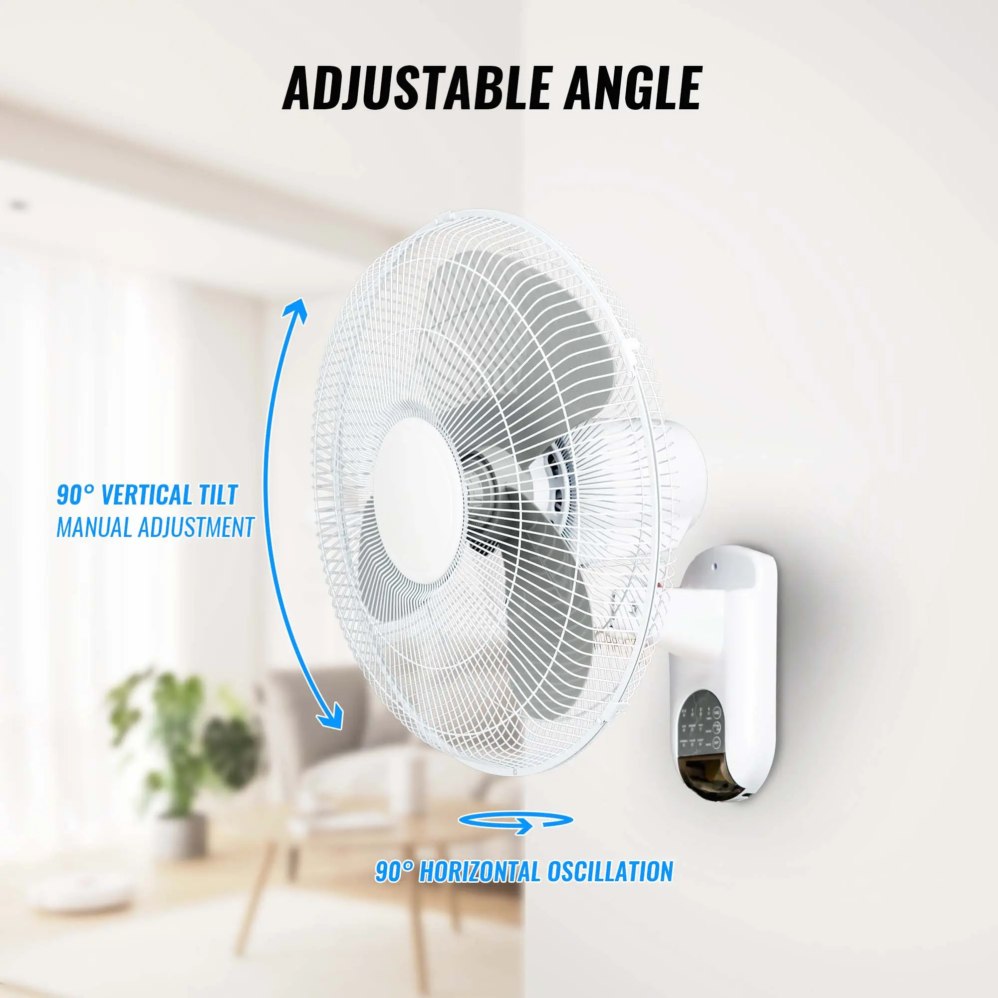 16-Inch Wall Mount Fan with Remote Control – Quiet 3-Speed Oscillating Indoor Fan with Wide-Angle Airflow for Bedroom, Home Gym & Office