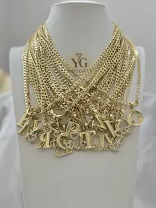 YG Cuban Chain 50cm with Custom Initials Gold Plated Necklace for Men and Women