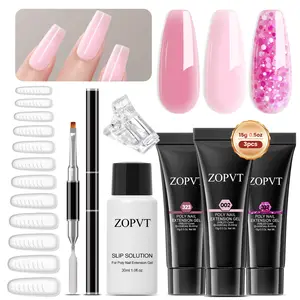 Gel Nail Kit with Sliding Solution, 3 Colors, Dual Tips & Finger Clips, Multi-Gel Extension Set, Home Manicure Essentials, Polygel Nail Kit
