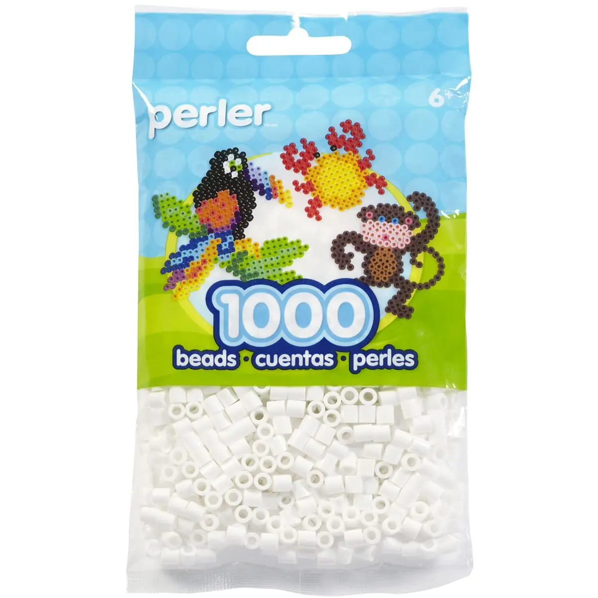 Perler White Fuse Beads Bulk Pack, 6,000 Count (6x1,000 Bags), 5mm Midi Non-Toxic LDPE Plastic Craft Beads, Resealable Bags, Ages 6+