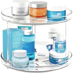 2 Tier Lazy Susan Bathroom Organizer, 9.25Inch Clear 360 Rotating Makeup Organizer for , Skincare Organizers Perfume Organizer,  Rack Organizer for Cabinet-  Organization and Storage