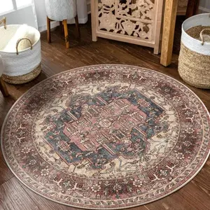Vintage Moroccan Style Round Rug, 1 Count Non-slip Soft Floor Mat, Decorative Carpet for Home Living Room Bedroom Study Room, Home Decor, Living Room Rug