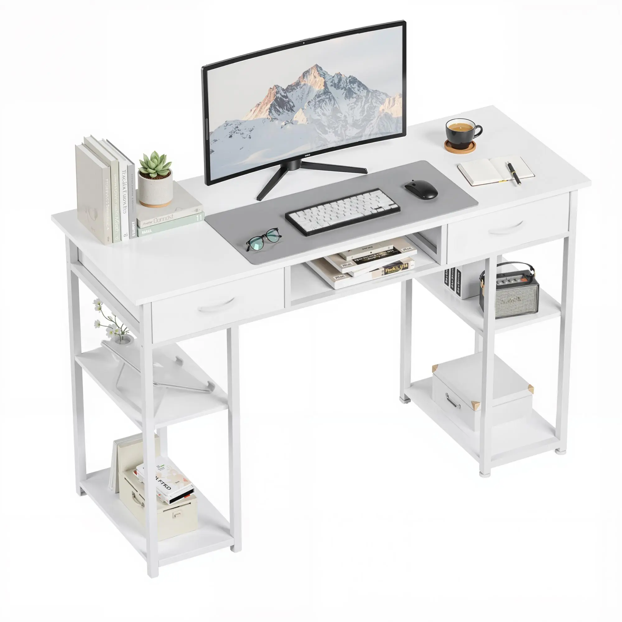Desk with Fabric Drawers- for Bedroom, White Vanity Desk with Storage, Home Office Computer Desk for Small Spaces, 32 Inch Modern Work Writing Study Table