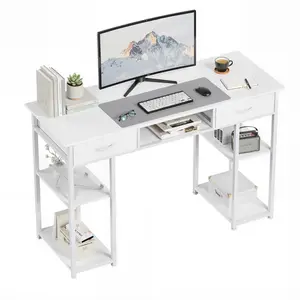 Desk with Fabric Drawers- for Bedroom, White Vanity Desk with Storage, Home Office Computer Desk for Small Spaces, 32 Inch Modern Work Writing Study Table