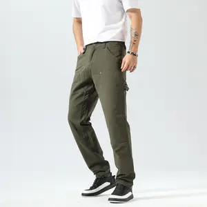 Plaid&Plain Men's Work Pants Straight Fit Twill with Utility Pockets and Hammer Loop F901 Casual Trousers Lightweight