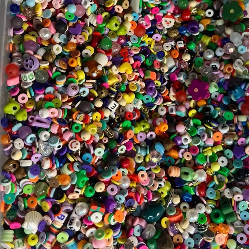 Bead Confetti for Bracelet Making - Colorful Assorted Beads with 0.8mm String, a Roll of 0.8mm String, Charms for Beginners’ DIY Crafting Projects with Endless Possibilities
