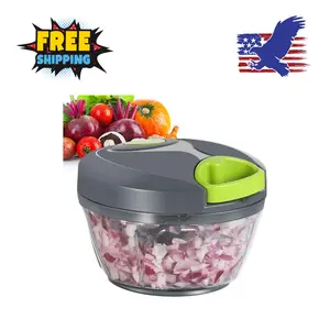 Manual Food Processor Vegetable Chopper, Portable Hand Pull String Garlic Mincer, 500ml, Grey