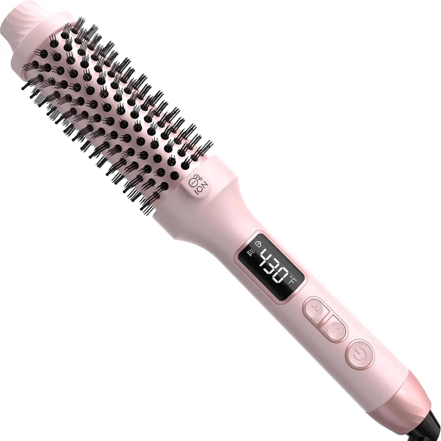 Thermal Brush for Blowout Look, 1.5 inch Heated Round Brush, Curling Iron with 10 Temperature Control, Hot Styler Dual Voltage for Travel, Pink