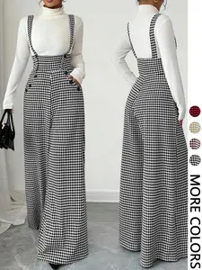 Women's Button Strap Shoulder Straps Straight Leg Loose Suspender Pants, Casual Fashion Versatile Commuter Wear, 1 Piece