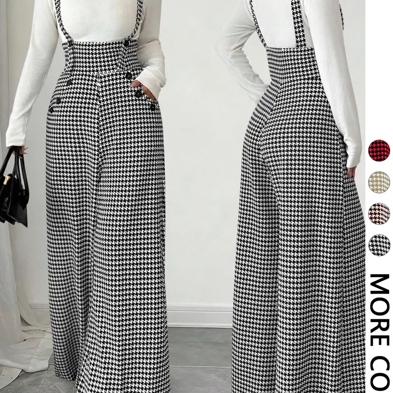 Women's Casual Button Strap Straight Leg Loose Oversized Overalls, Casual Style Jumpsuit, Fashion Versatile Commuter Wear, 1-Piece Jumpsuit