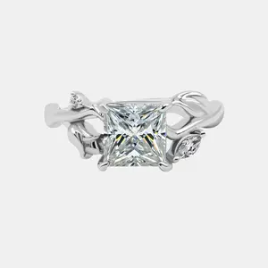 【735】"Cupid's Garden" 2 Carat Princess Cut Synthetic Moissanite Thorn Ring – Elegant Fashionable Engagement/Wedding Jewelry for Women, Ideal Birthday/Anniversary Gift