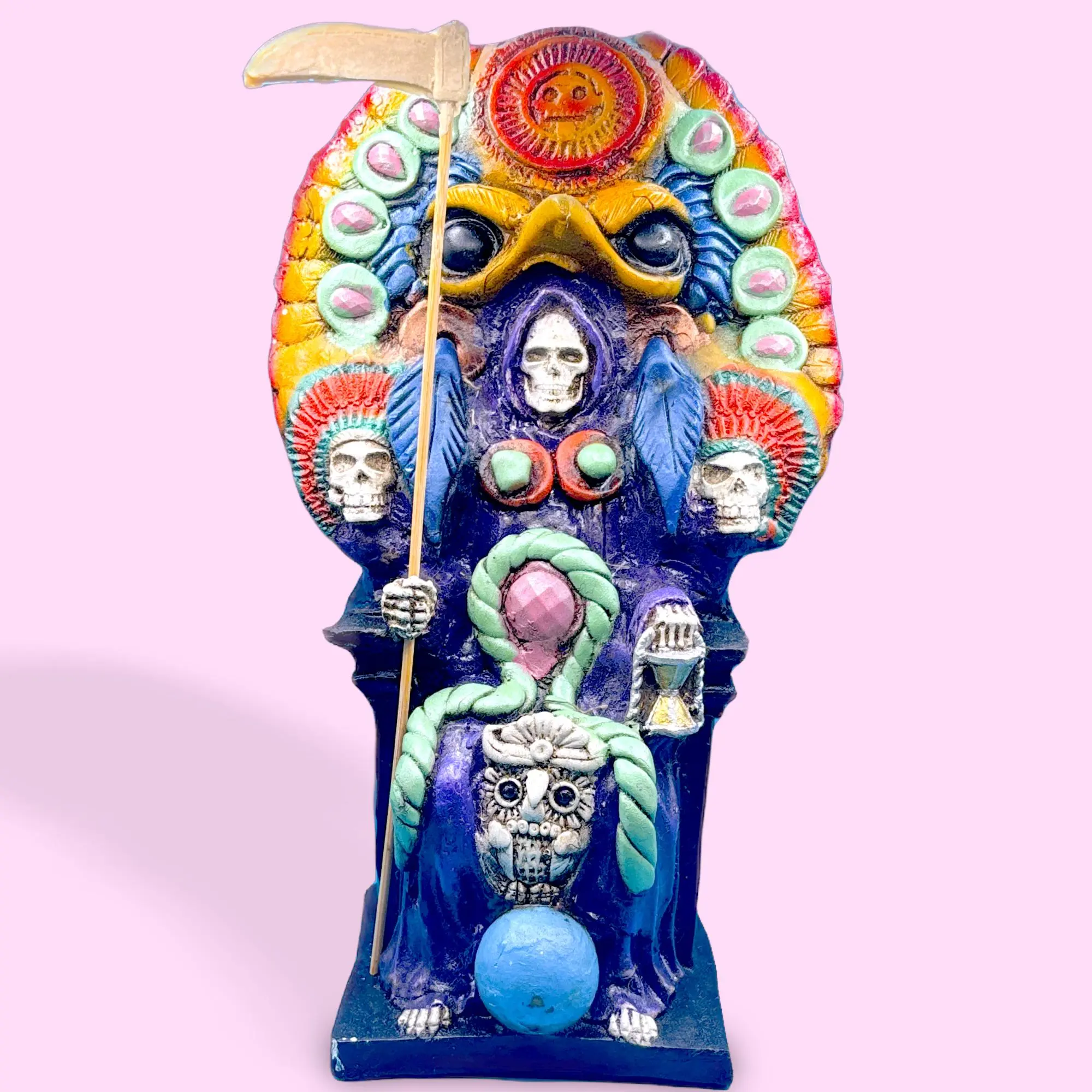11-Inch Authentic Charged Aztec Penocha Purple Santa Muerte Statue, Home Decor Ornaments, Room Decor Display Piece