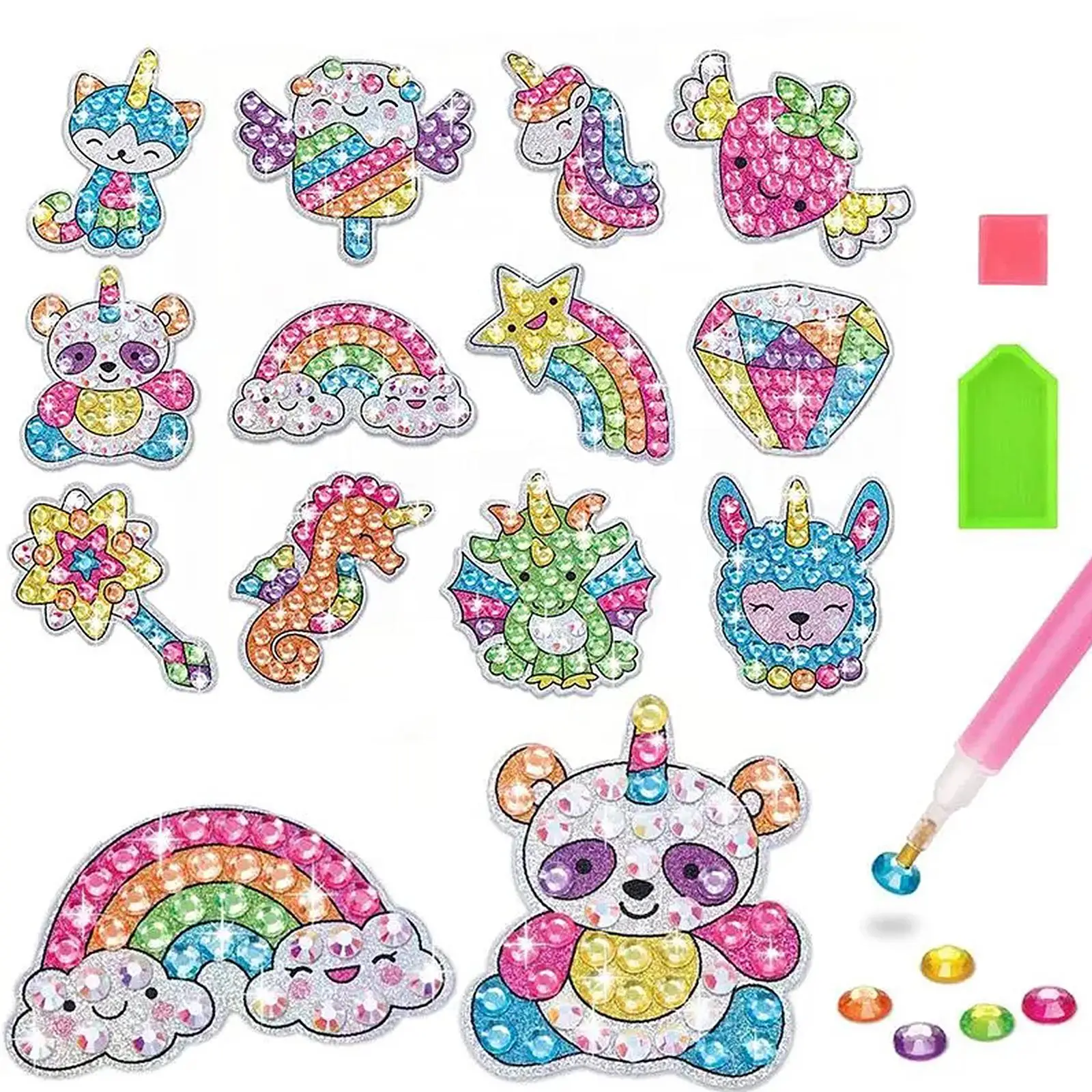 Cartoon Mixed Pattern DIY Diamond Arts Colorful Painting without Frame, 12pcs/set DIY Decor Painting for Bedroom Living Room Office, Crafts, DIY Kit,