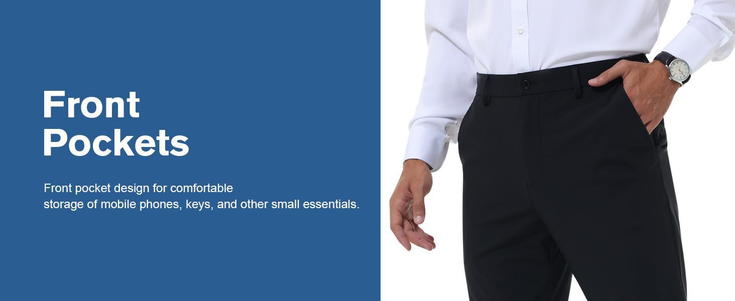 AMZPURE Men's Formal Stretch Menswear Pants - Flat Front, Wrinkle Free, Elastic Waistband, Office-Ready Look for Office Work Sohochic Style