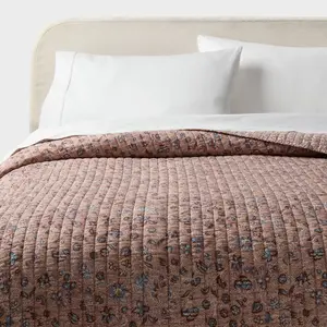 Full/Queen Printed Floral Gauze Reversible Quilt Brown - Threshold