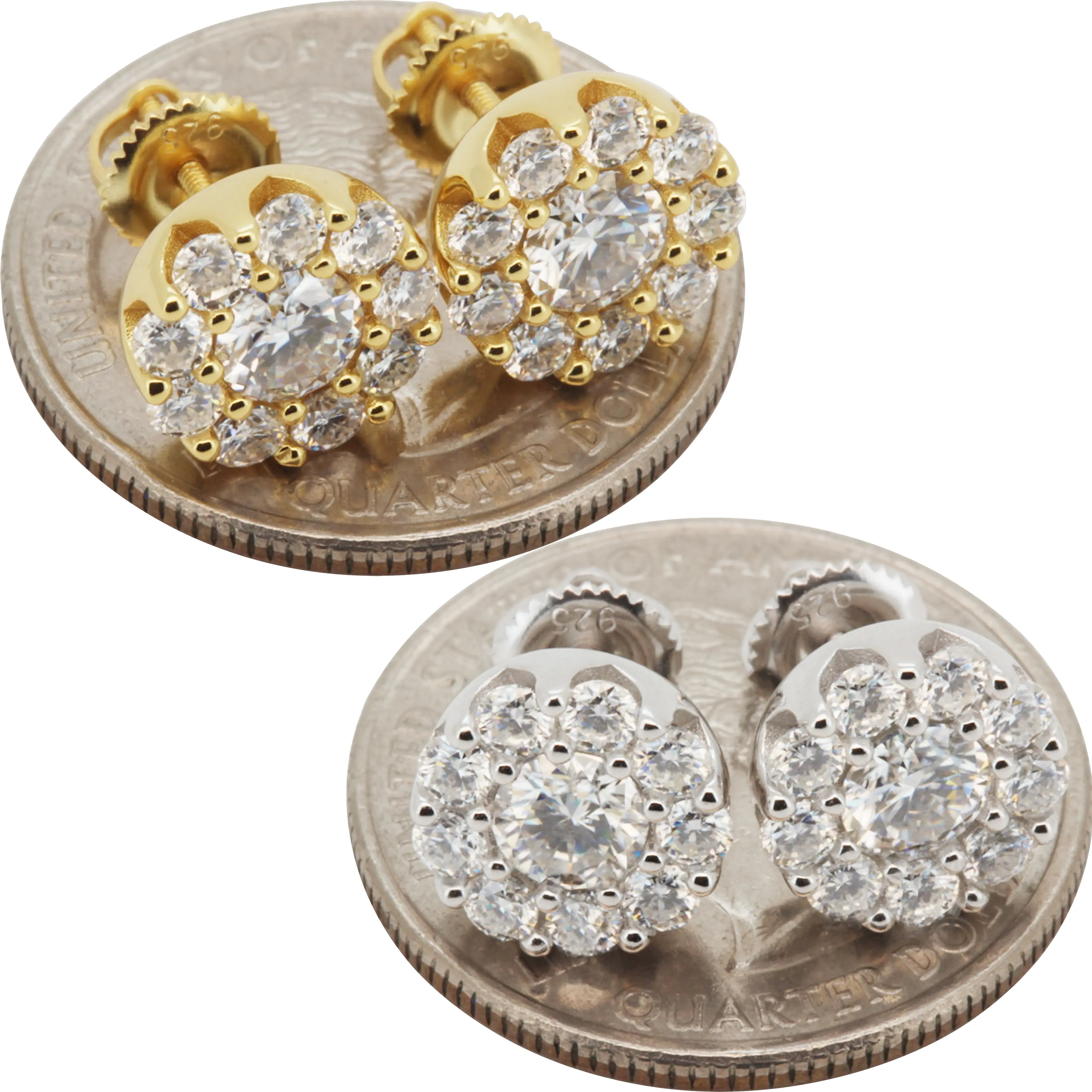 Moissanite 925 Sterling Silver 14k Gold Vermeil 10mm Cluster Circle Screw Back Stud Earrings