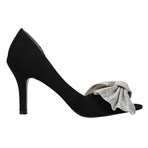 Nina Womens Fay Glitter Peep Toe Evening Pumps Dress Casual Mid Heel 2-3" - Black