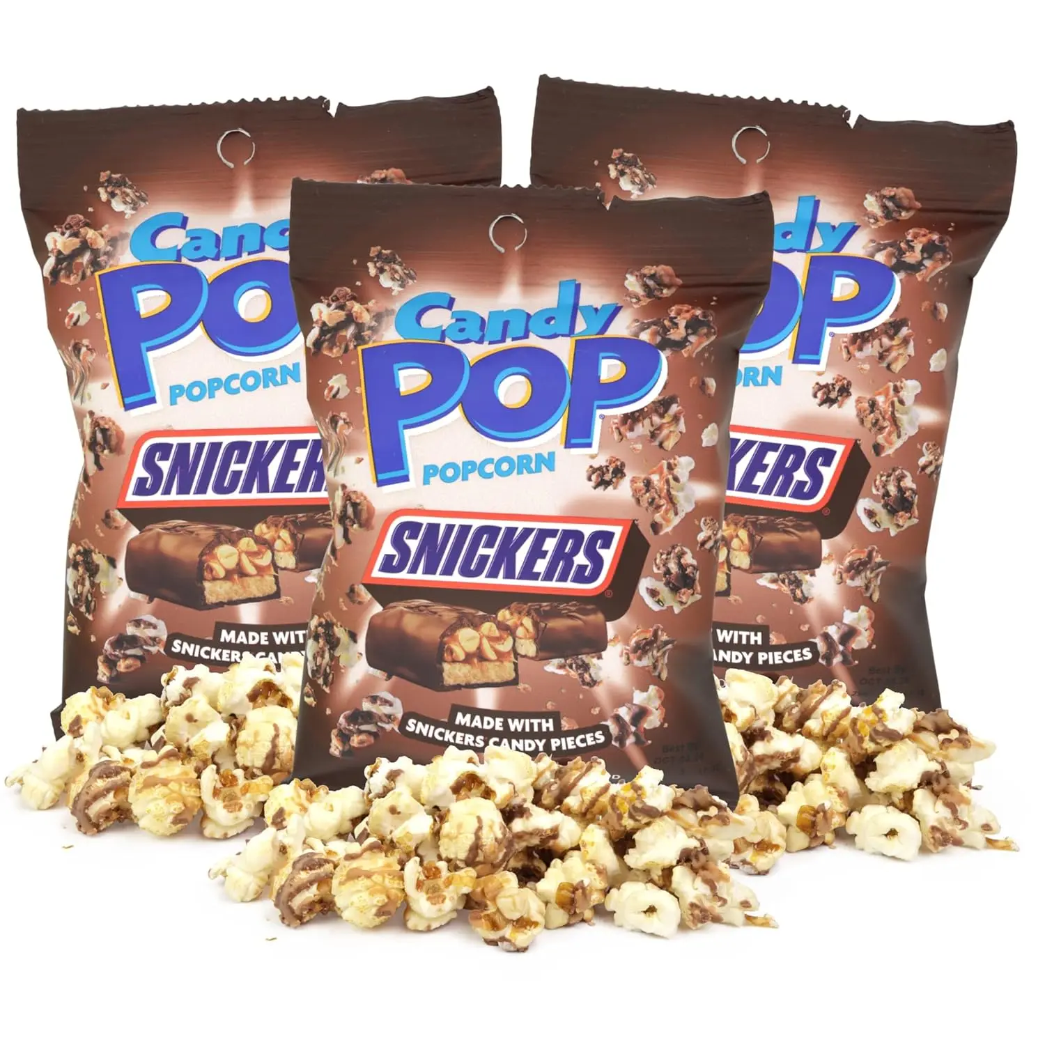 Snickersp Popcorn, Sweet and Savory Treat with Candy Pieces, Movie Night Snack, 1 Ounces Each (Pack of 3)