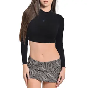 Women's Black Mock Turtle Neck Crop Top