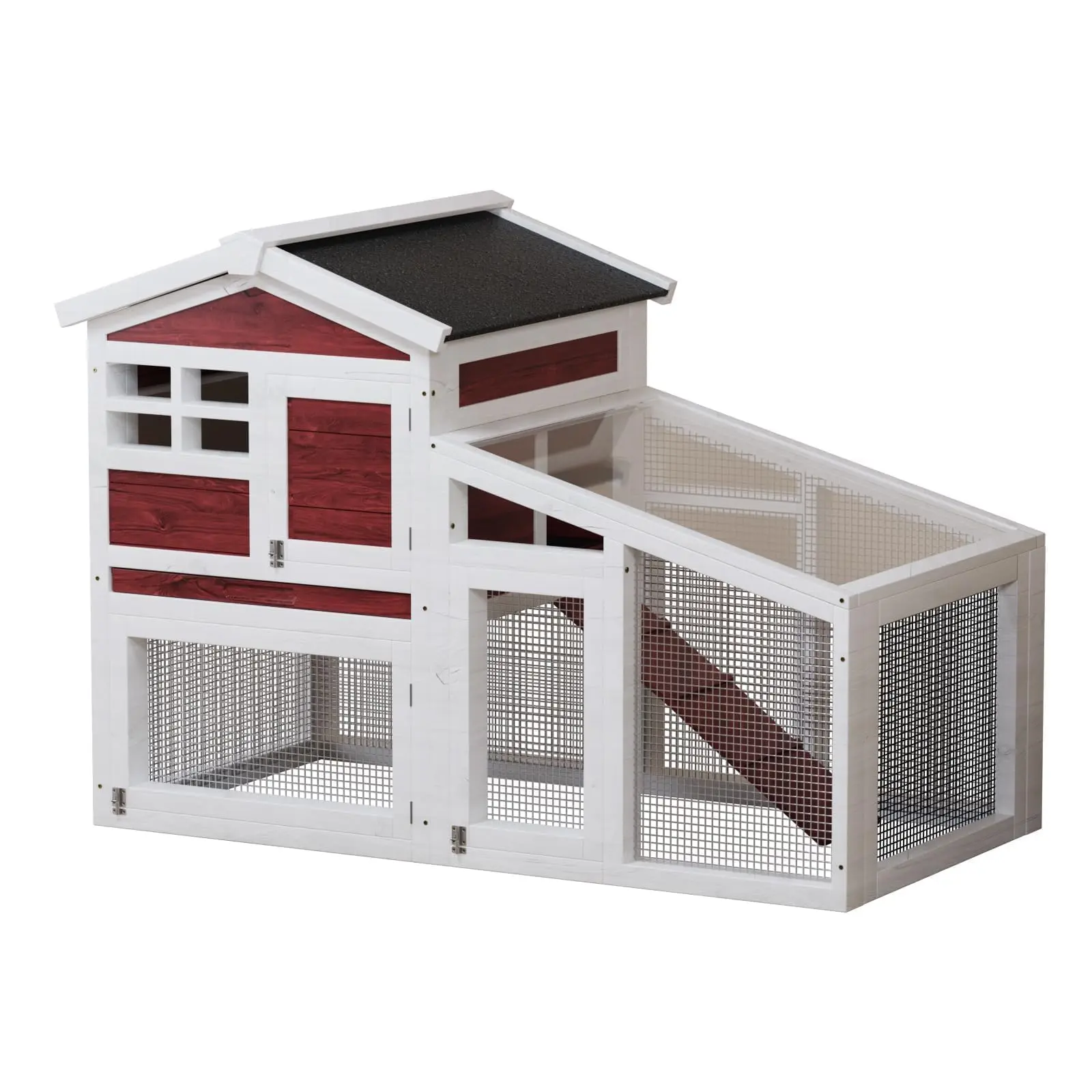 Garvee 2-Tier 54" Wooden Rabbit Hutch with Non-Slip Ramp & Removable Tray – Indoor/Outdoor Bunny Cage with Weatherproof Asphalt Roof for Rabbits, Guinea Pigs, Rufous White
