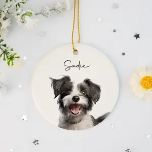 Custom Pet Photo Ceramic Ornament, Personalized Dog Portrait Christmas Decoration, Pet Lover Gift 2025