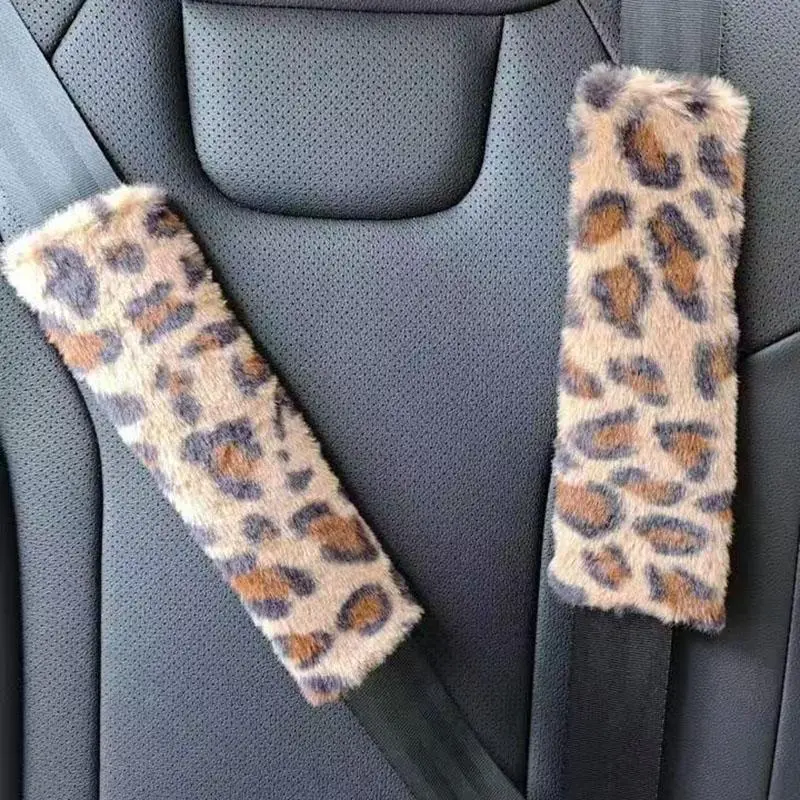 Leopard Print Car Seat Belt Shoulder Pad, 2 Counts/set Soft & Comfortable Car Seat Belt Cover, Universal Car Interior Decoration Accessories for Women & Girls, Automotive Decorative Accessories