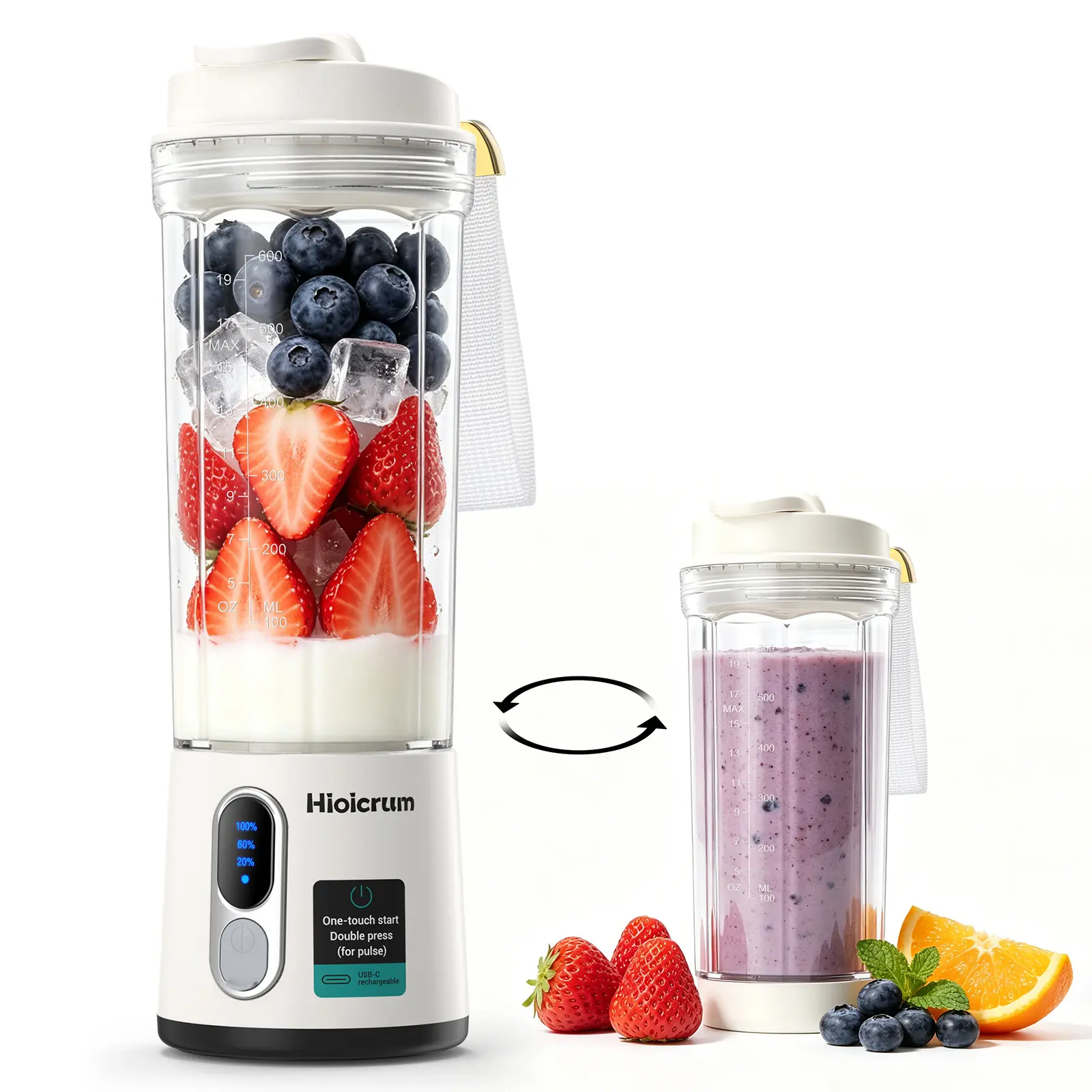 Portable Blender 300W Powerful Cordless Personal Blender with 20 oz Vessel for Smoothies, Protein Shakes, Fruit & Vegetable Juices and Milkshakes, Dual Blending Modes, 4000mAh USB-C Rechargeable Battery, BPA-Free, Leakproof Travel Lid
