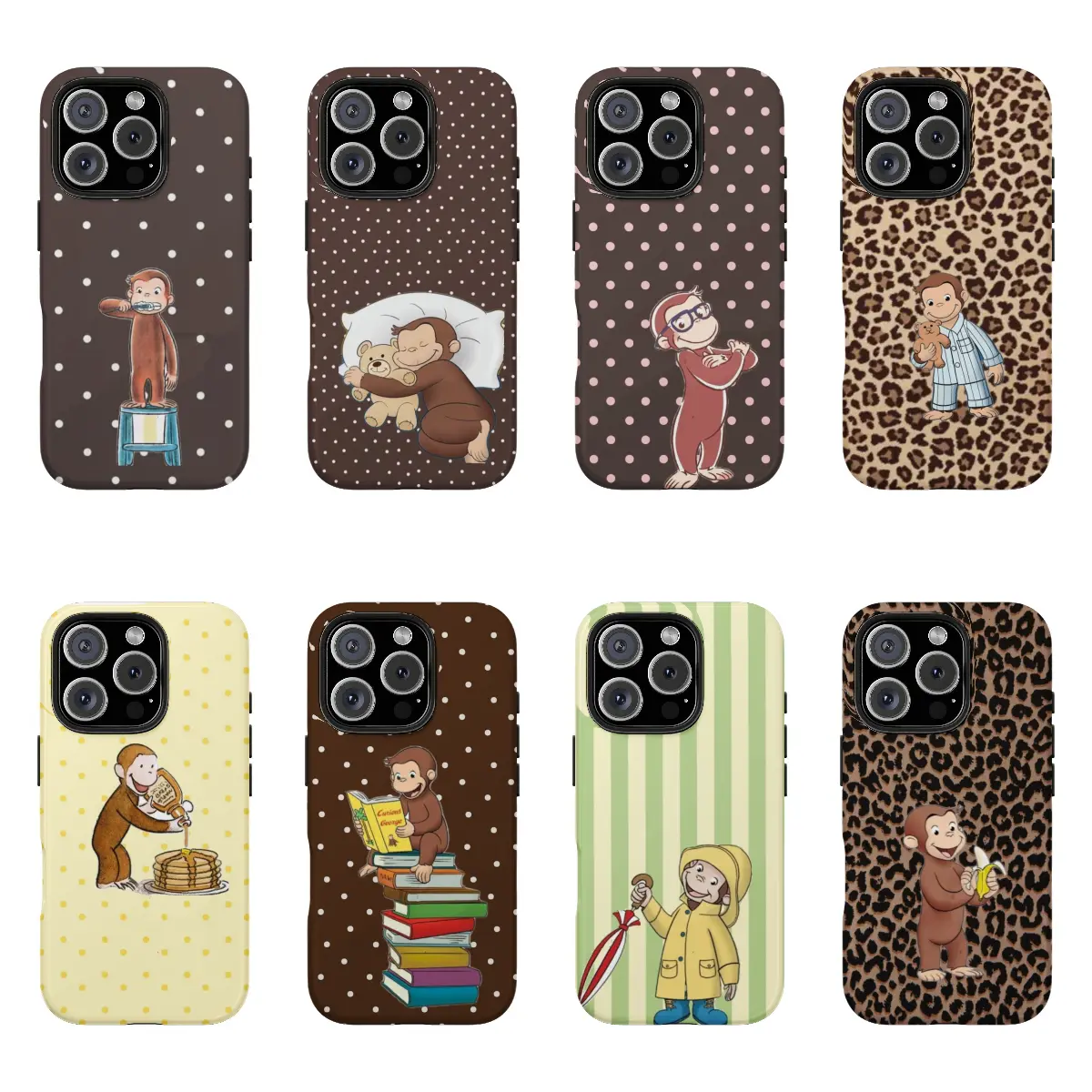 Retro Monkey Cartoon Cover - Shockproof Polka Dot PBS Kid Curious George Colorful Banana Design, Party-Bright Smartphone Cellphone Case for Samsung, iPhone Devices, Halloween Gifts