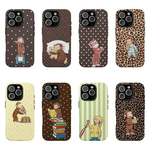 Colorful Curious George Polka Dot Shockproof Phone Case - Childhood Favorite Cartoon| Classic Children's Book Phone Cover for Samsung iPhone Cute Retro Monkey with Banana, Party Theme PBS Kid Book Halloween Christma gifts