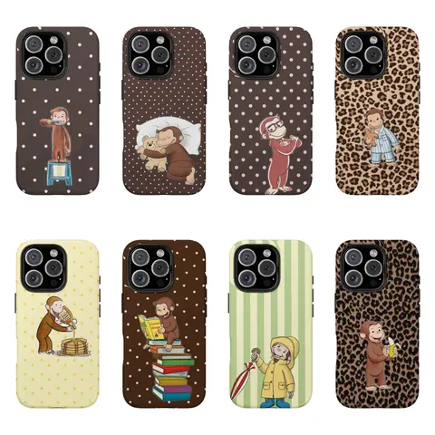 Retro Cartoon Curious George & Banana Art Smartphone Casing - Shockproof Drop Protection, Colorful Polka Dot Design, Cute Cover for iPhone, Samsung Devices, PBS Kid Party-Bright Halloween Gift, Mobile Accessories