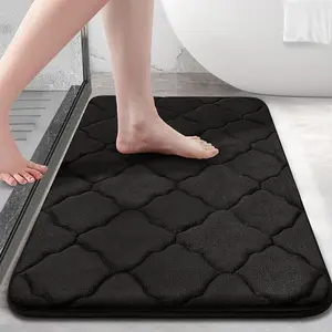 Memory Foam Bath Mat Rug 24x16 Ultra Soft Non-Slip Non-absorbent Carpet for Bathroom Floors, Tub & Shower, Black Color, Machine Wash & Dry