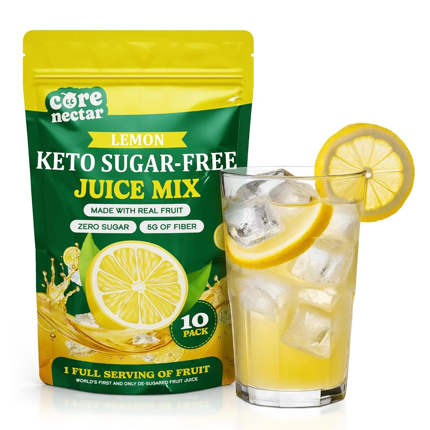 Zero Sugar Lemonade Juice Packets - 100% Sugar Free, Natural Sweetened, Diabetic, Keto & Fasting Friendly - Made with Real Fruit & Clean Ingredients - All Sugar Removed Natural Beverage Juice -10 Sticks