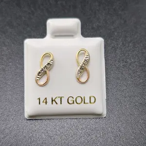 Gold 14k Casual Earrings Infinity Design for Everyday Wear 14 KT Gold Earrings with Sparkling Stones