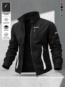 Men Windproof Jacket | Lightweight Stand Collar Zip Up Windbreaker Coat for Motorcycle Casual Outdoor
