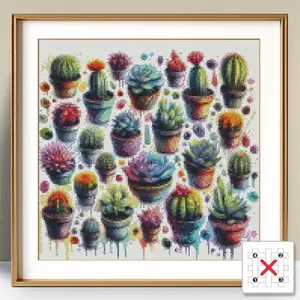 Cactus Plant Succulent Flower Pattern Cross Stitch Kit, 1 Set DIY Cross Stitch Kit for Beginner, Cross Stitch Arts and Crafts, Home Decoration