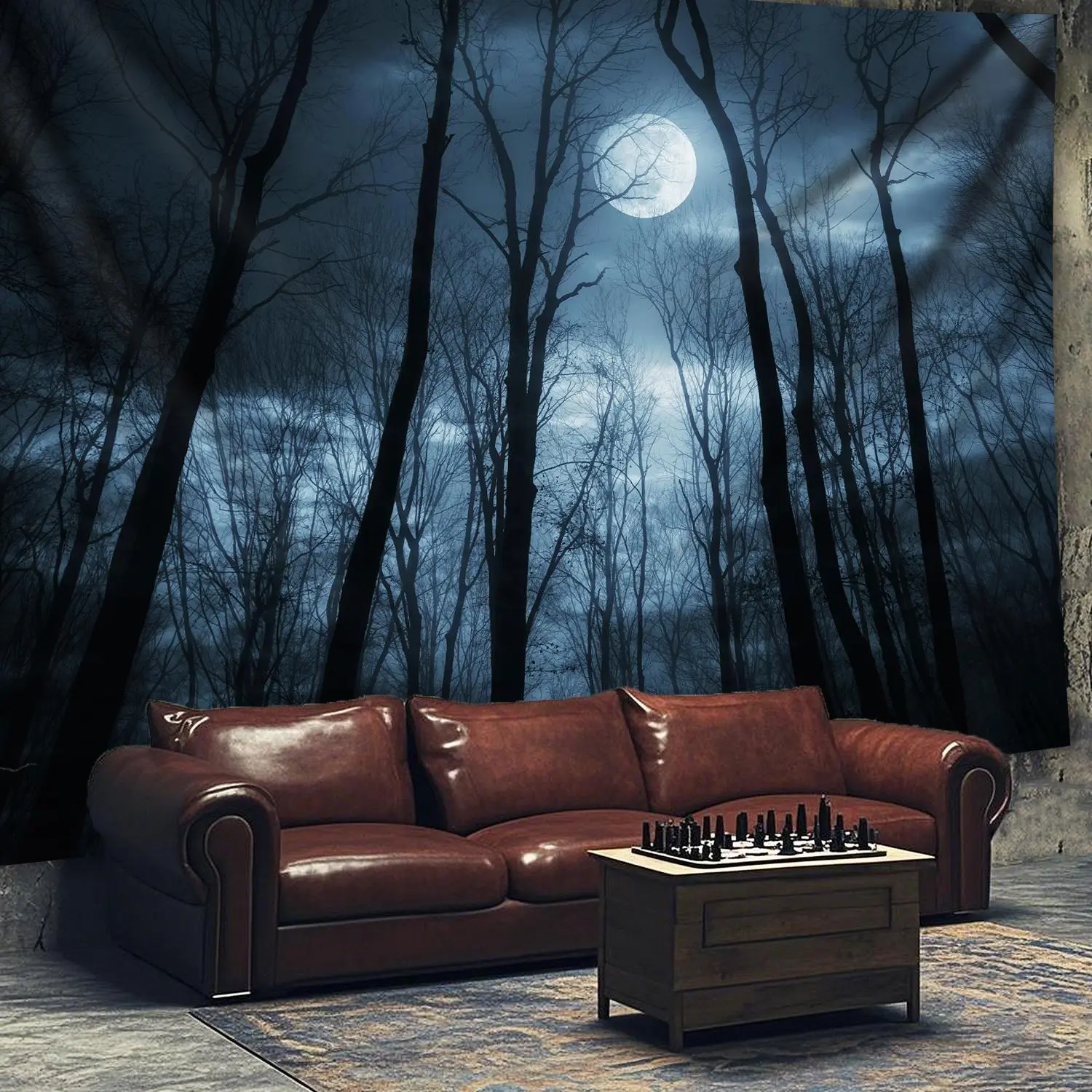 High-Def Print Large Black-and-White Forest Moon Night Scene Polyester Tapestry - Washable Wall Decor, Birthday Gift Ideas for Living Rooms, Bedrooms
