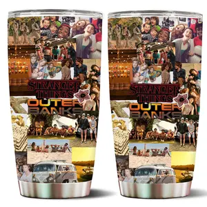 20oz Tumbler with lid- Insulated Cup- Travel Coffee Mug - Pop Culture Collage with Stranger Things & Outer Banks Theme, Perfect for Coffee Cups, Tumbler, Party Supplies, and Gifts for Teens
