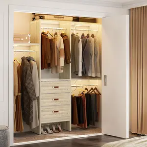 5FT Small Closet System with 3 Adjustable Shelves, 60'' Walk-In Closet Organizer System With 3 Fabric Drawers, Heavy Duty Clothes Rack Built-In Garment Rack, 59" L x 16" W x 71"H